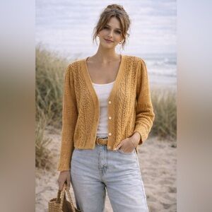 Aritzia‎ Wilfred Mustard Lace Knit Cardigan Cottagecore Boho Romantic